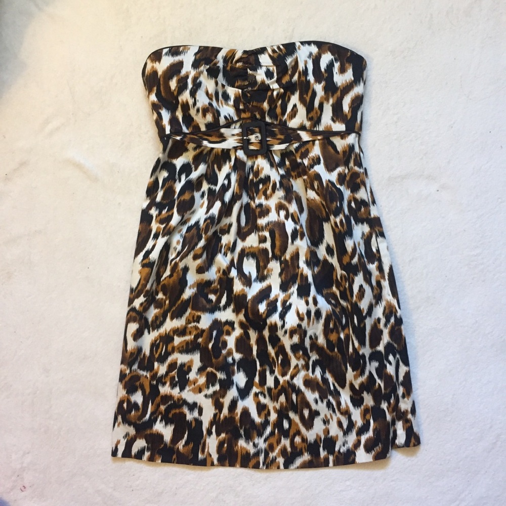 Strapless (or halter) belted tiger print dress